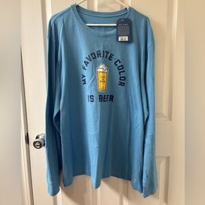 Life is Good Shirt My Favorite Color Is Beer Men 2XL Crusher Tee Long Sleeve NWT